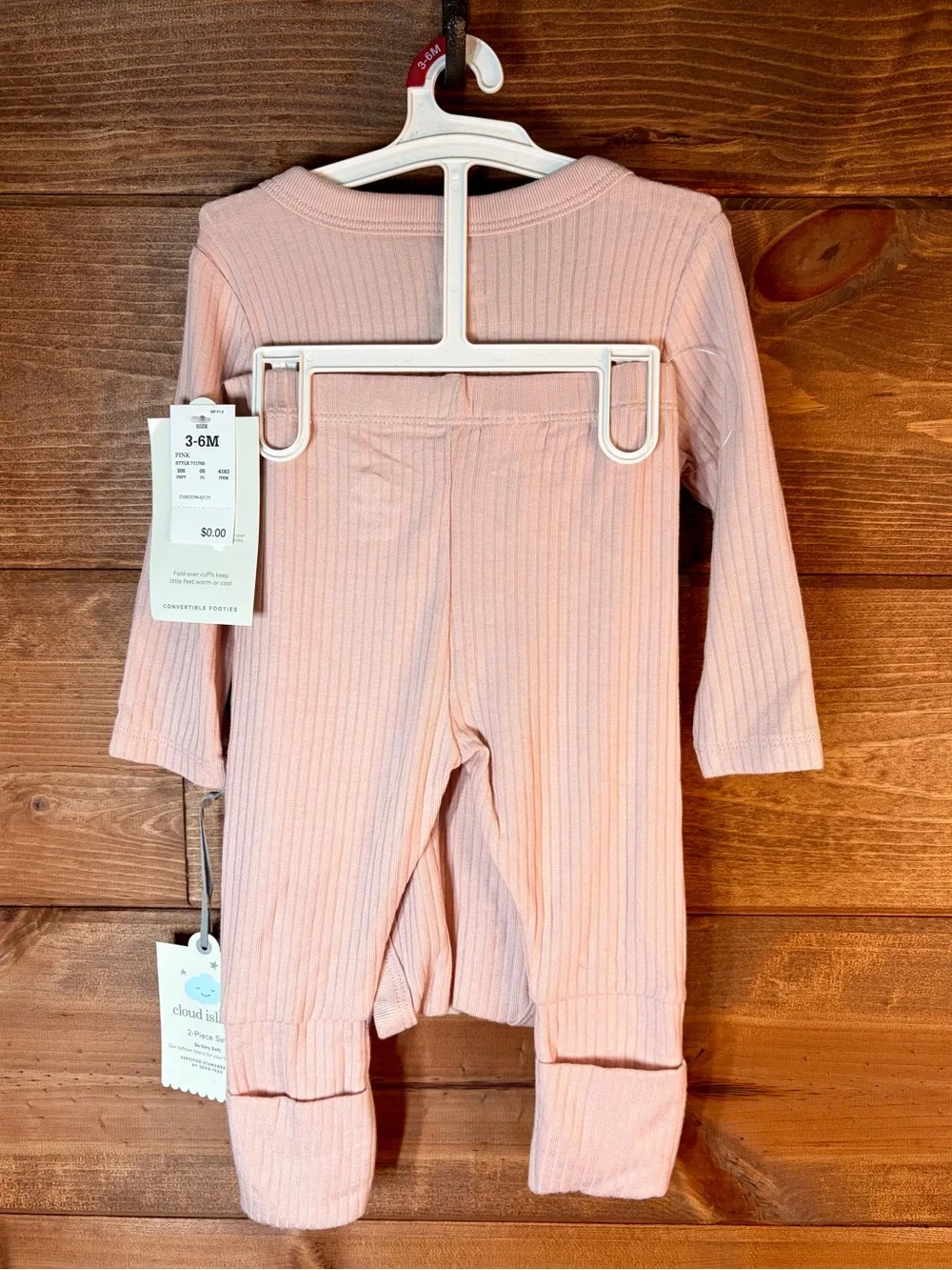 cloud island Ribbed Wrap Baby Onesie - Light Pink Size 3-6 Months 🌸